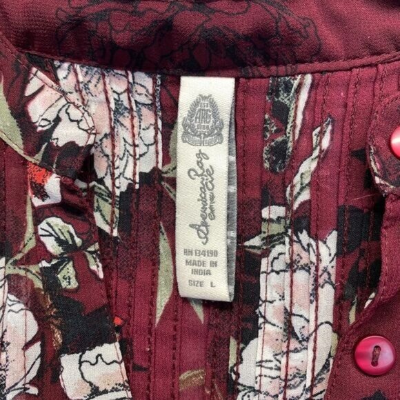 American Rag Tunic Blouse Top Womens Large  Red/Brown Floral Pattern 3/4 Sleeve - Picture 2 of 12